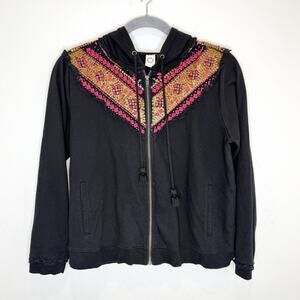 Anthropologie Akemi + Kin Beaded Hoodie Womens XL Black Pink Lace Jacket